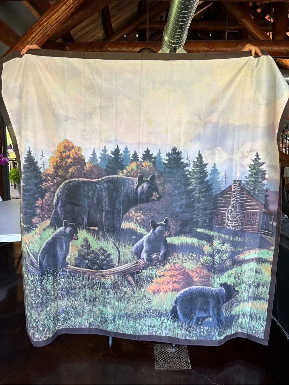 Black Bear Lodge Bear Family Shower Curtain – Rustic Cabin Lodge Bathroom Decor